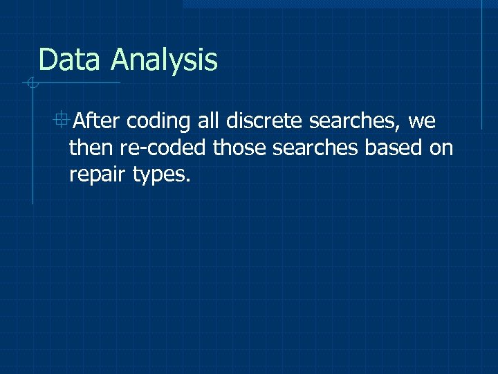 Data Analysis °After coding all discrete searches, we then re-coded those searches based on