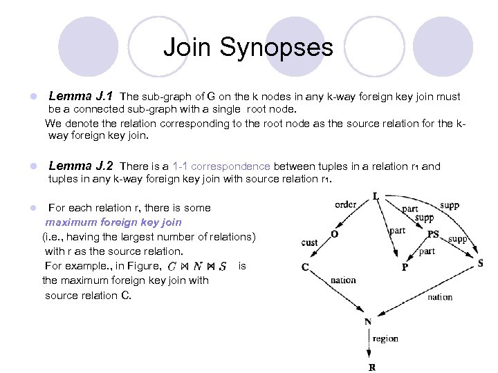Join Synopses l Lemma J. 1 The sub-graph of G on the k nodes