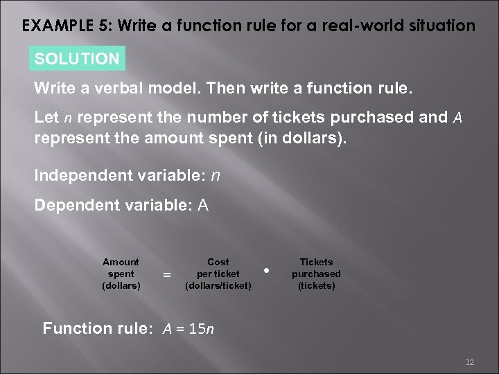 EXAMPLE 5: Write a function rule for a real-world situation SOLUTION Write a verbal