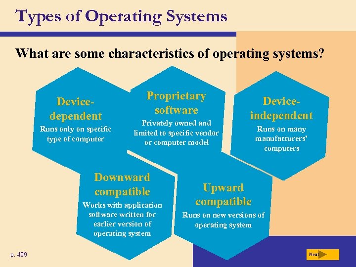 Types of Operating Systems What are some characteristics of operating systems? Devicedependent Runs only