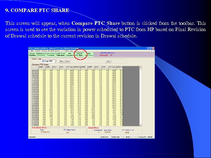 9. COMPARE PTC SHARE This screen will appear, when Compare PTC Share button is