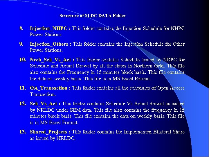 Structure of SLDC DATA Folder 8. Injection_NHPC : This folder contains the Injection Schedule