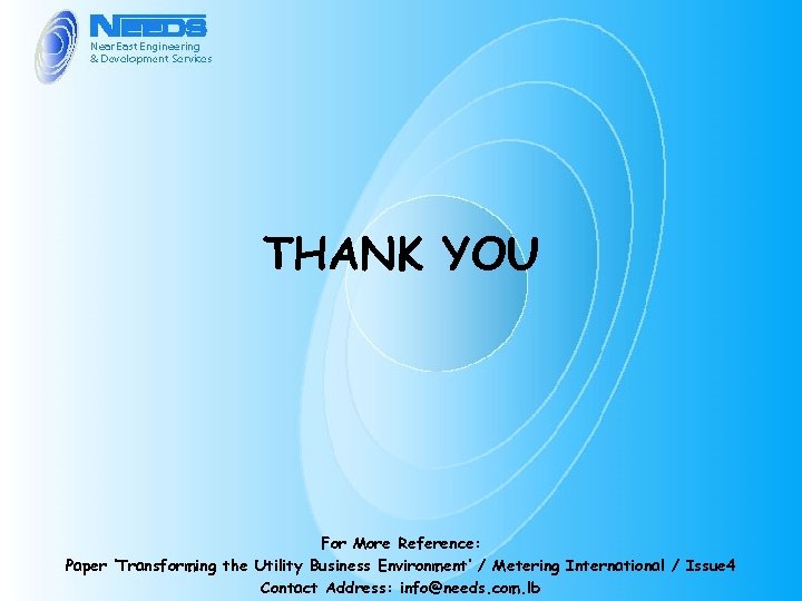 THANK YOU For More Reference: Paper ‘Transforming the Utility Business Environment’ / Metering International