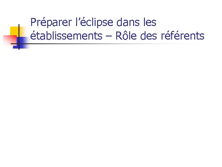 Préparer l’éclipse dans les établissements – Rôle des référents Constituer une équipe d’organisation Le