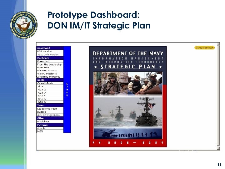 Prototype Dashboard: DON IM/IT Strategic Plan 11 