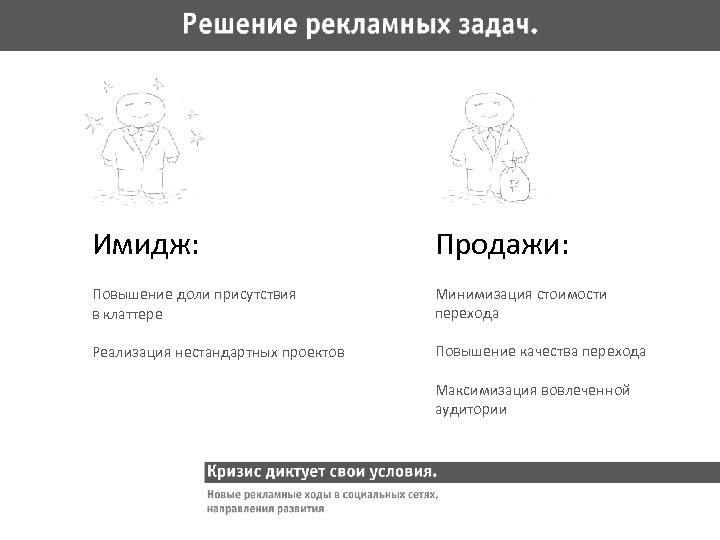 Имидж: Продажи: Повышение доли присутствия в клаттере Минимизация стоимости перехода Реализация нестандартных проектов Повышение