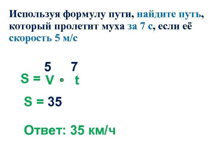 Используя формулу пути, найдите путь, который пролетит муха за 7 с, если её скорость
