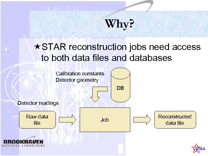 Why? «STAR reconstruction jobs need access to both data files and databases Calibration constants