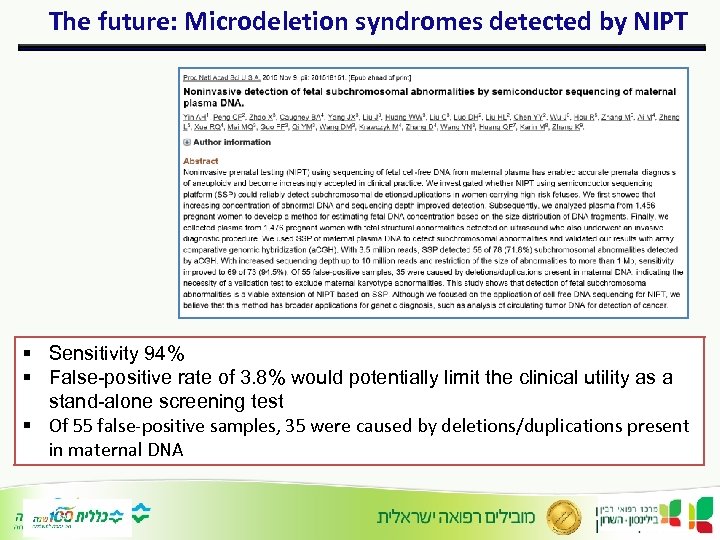 The future: Microdeletion syndromes detected by NIPT § Sensitivity 94% § False-positive rate of