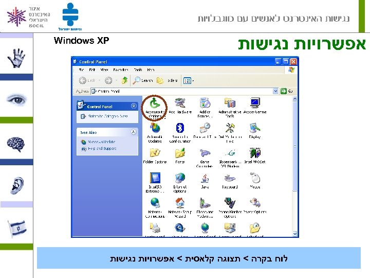  אפשרויות נגישות לוח בקרה < תצוגה קלאסית < אפשרויות נגישות Windows XP 