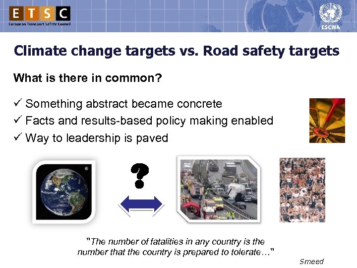 Climate change targets vs. Road safety targets What is there in common? ü Something