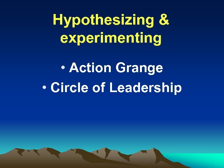 Hypothesizing & experimenting • Action Grange • Circle of Leadership 