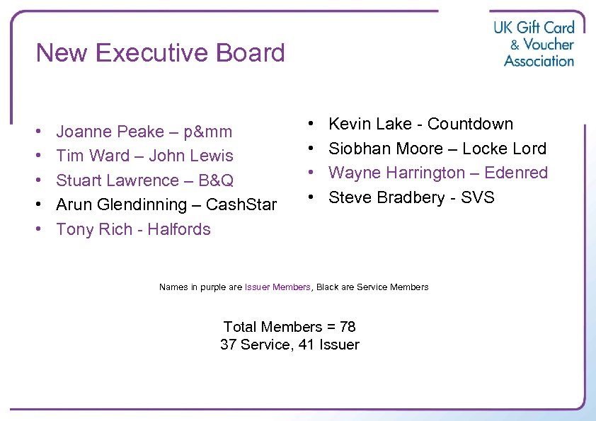 New Executive Board • • • Joanne Peake – p&mm Tim Ward – John