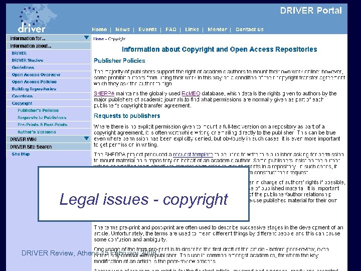 Copyright Legal issues - copyright DRIVER Review, Athens 15 February 2008 