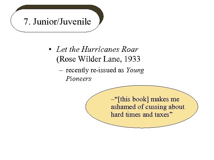 7. Junior/Juvenile • Let the Hurricanes Roar (Rose Wilder Lane, 1933 – recently re-issued