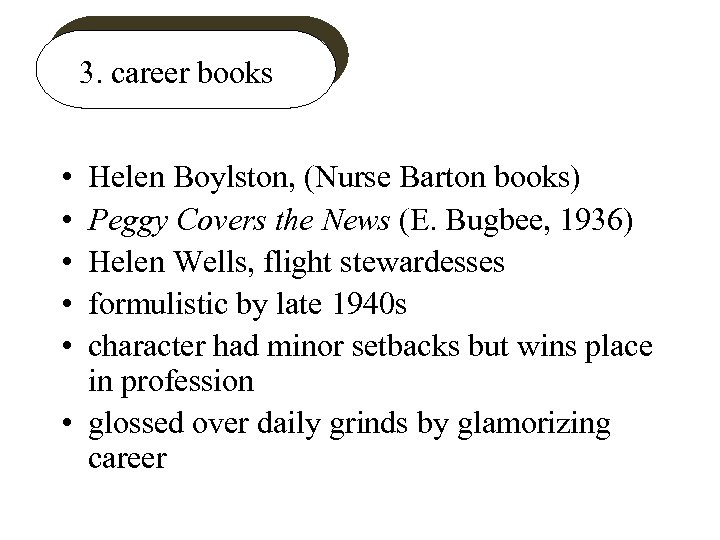 3. career books • • • Helen Boylston, (Nurse Barton books) Peggy Covers the