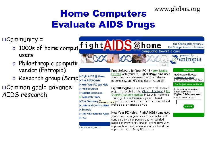 www. globus. org Home Computers Evaluate AIDS Drugs q. Community = o 1000 s