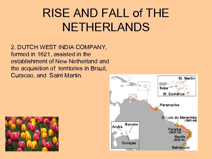 RISE AND FALL of THE NETHERLANDS 2. DUTCH WEST INDIA COMPANY, formed in 1621,
