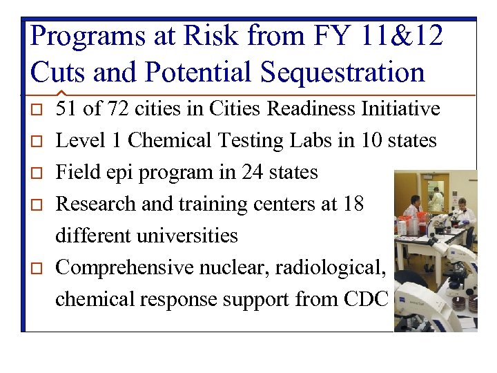 Programs at Risk from FY 11&12 Cuts and Potential Sequestration o o o 51