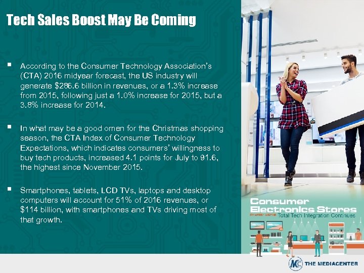 Tech Sales Boost May Be Coming § According to the Consumer Technology Association’s (CTA)