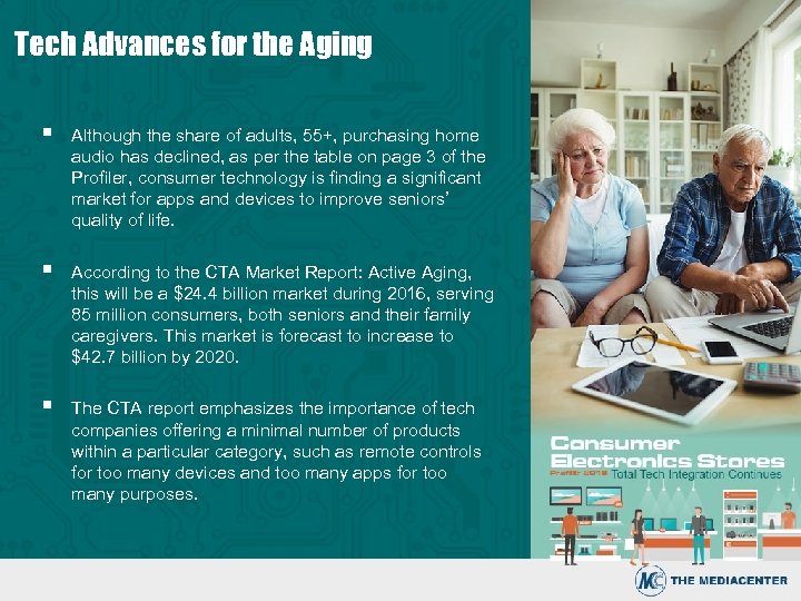 Tech Advances for the Aging § Although the share of adults, 55+, purchasing home