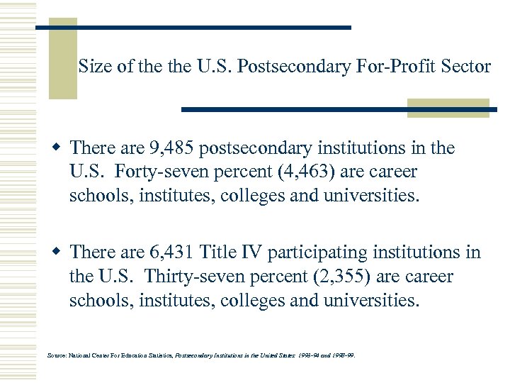 Size of the U. S. Postsecondary For-Profit Sector w There are 9, 485 postsecondary