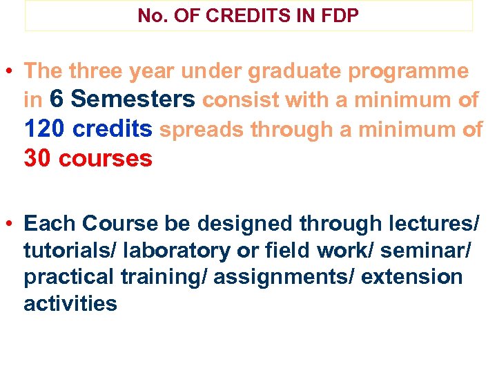 No. OF CREDITS IN FDP • The three year under graduate programme in 6