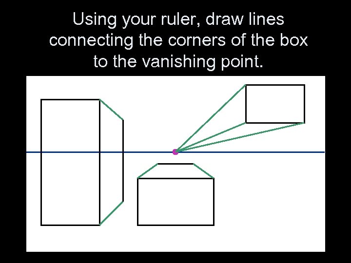 Using your ruler, draw lines connecting the corners of the box to the vanishing