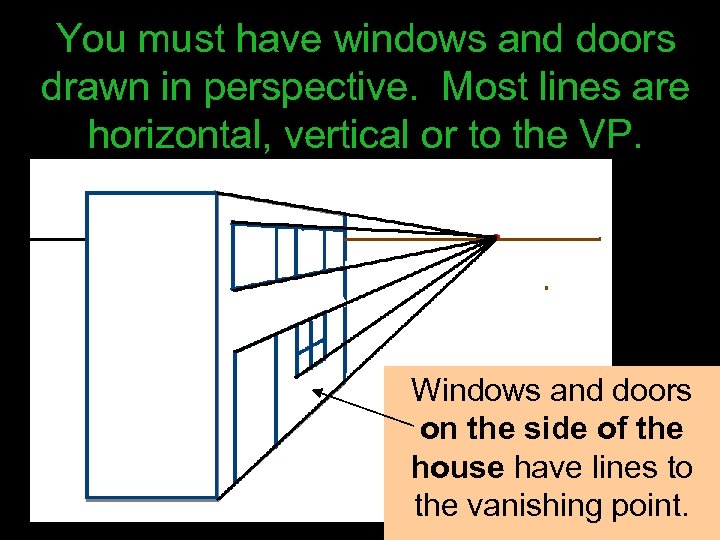 You must have windows and doors drawn in perspective. Most lines are horizontal, vertical