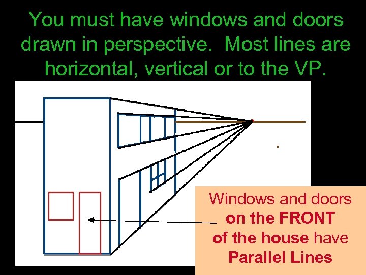 You must have windows and doors drawn in perspective. Most lines are horizontal, vertical