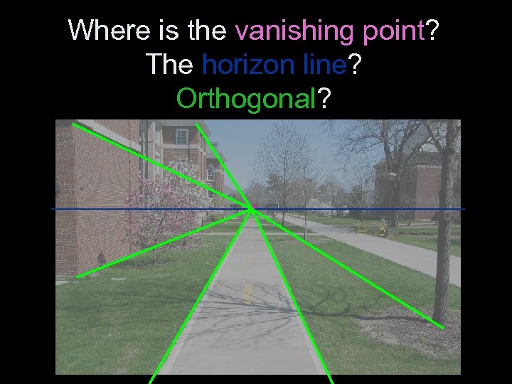 Where is the vanishing point? The horizon line? Orthogonal? 