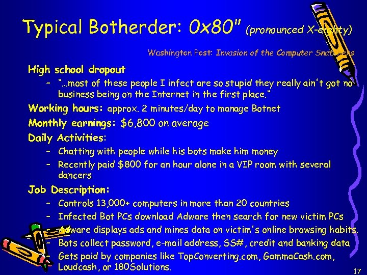 Typical Botherder: 0 x 80" (pronounced X-eighty) Washington Post: Invasion of the Computer Snatchers