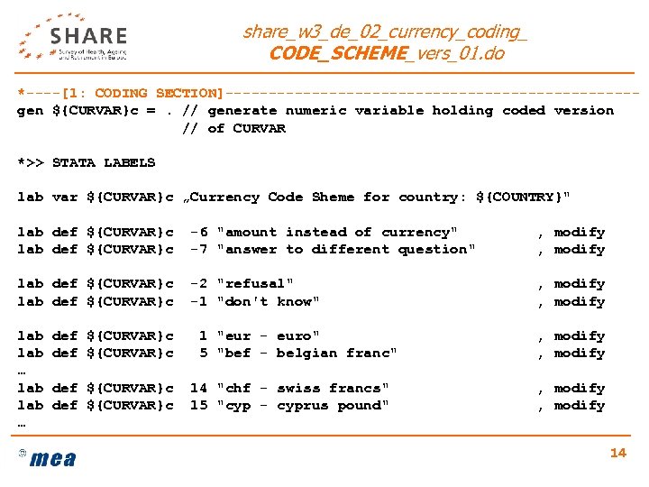 share_w 3_de_02_currency_coding_ CODE_SCHEME_vers_01. do *----[1: CODING SECTION]------------------------gen ${CURVAR}c =. // generate numeric variable holding