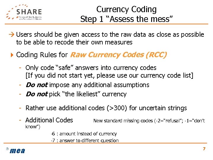 Currency Coding Step 1 “Assess the mess” Users should be given access to the