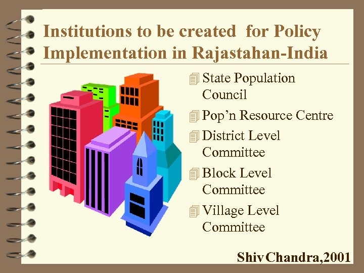 Institutions to be created for Policy Implementation in Rajastahan-India 4 State Population Council 4