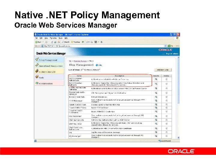Native. NET Policy Management Oracle Web Services Manager 