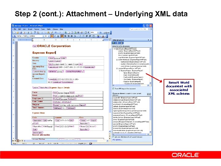 Step 2 (cont. ): Attachment – Underlying XML data Smart Word document with associated