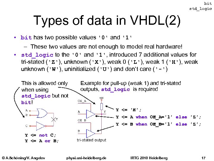 bit std_logic Types of data in VHDL(2) • bit has two possible values '0'