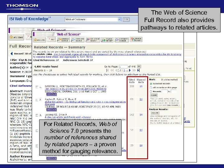 The Web of Science Full Record also provides pathways to related articles. For Related