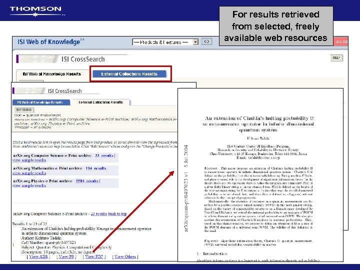 For results retrieved from selected, freely available web resources 