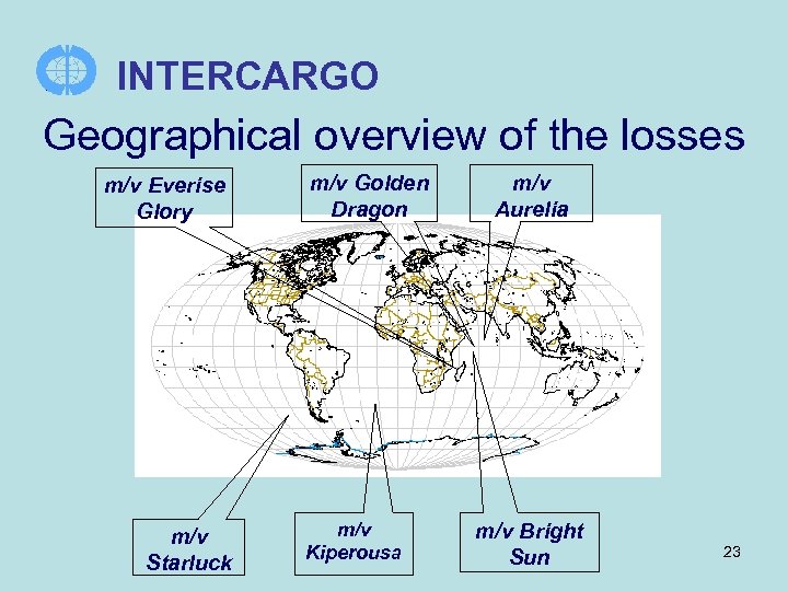 INTERCARGO Geographical overview of the losses m/v Everise Glory m/v Starluck m/v Golden Dragon
