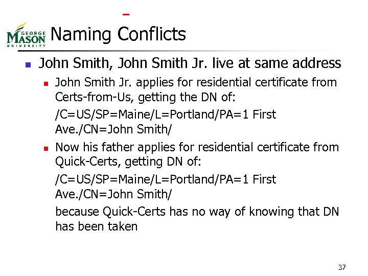  Naming Conflicts n John Smith, John Smith Jr. live at same address n