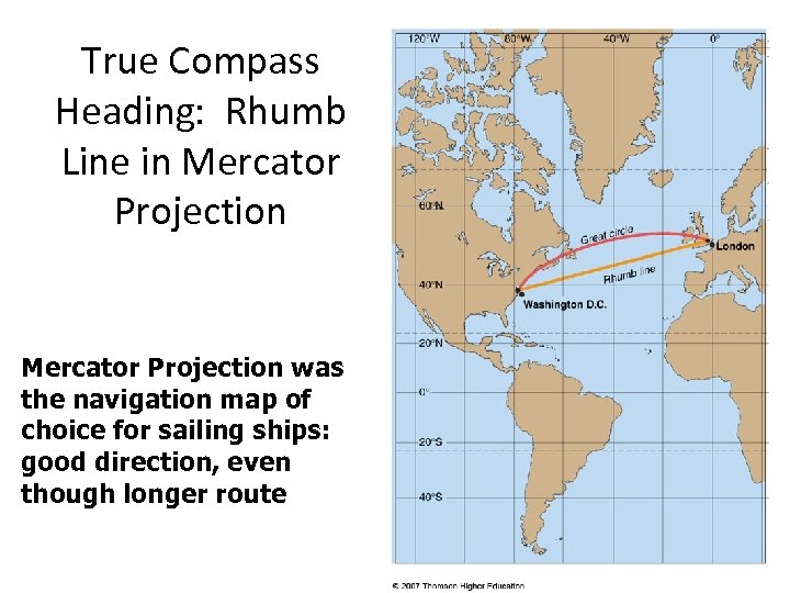 True Compass Heading: Rhumb Line in Mercator Projection was the navigation map of choice