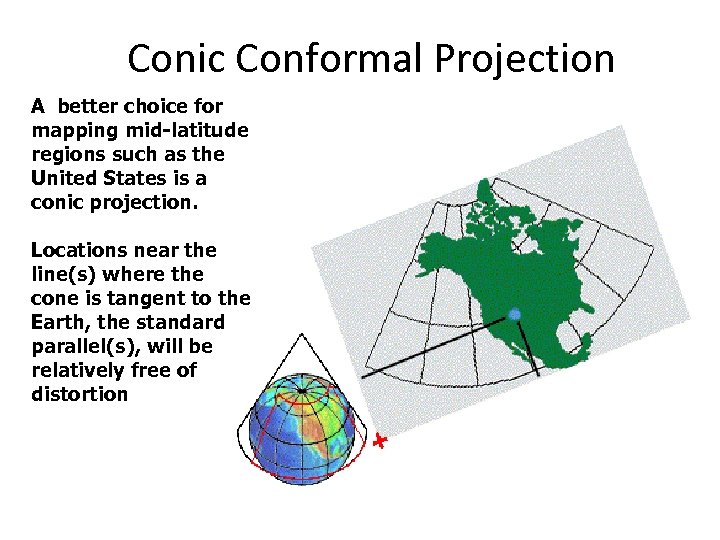 Conic Conformal Projection A better choice for mapping mid-latitude regions such as the United