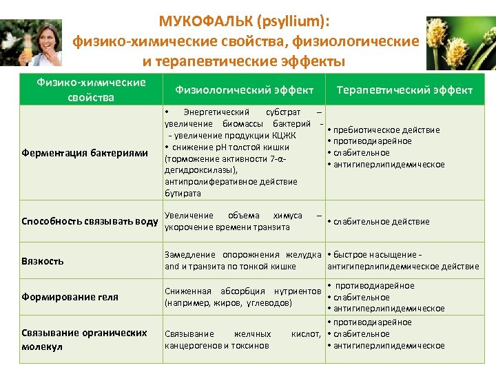 МУКОФАЛЬК (psyllium): физико-химические свойства, физиологические и терапевтические эффекты Физико-химические свойства Ферментация бактериями Физиологический эффект