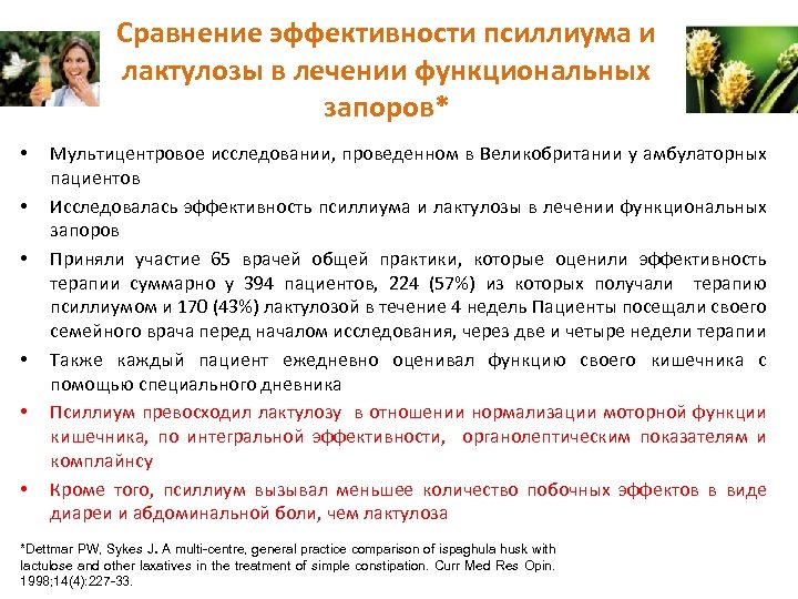 Сравнение эффективности псиллиума и лактулозы в лечении функциональных запоров* • • • Мультицентровое исследовании,