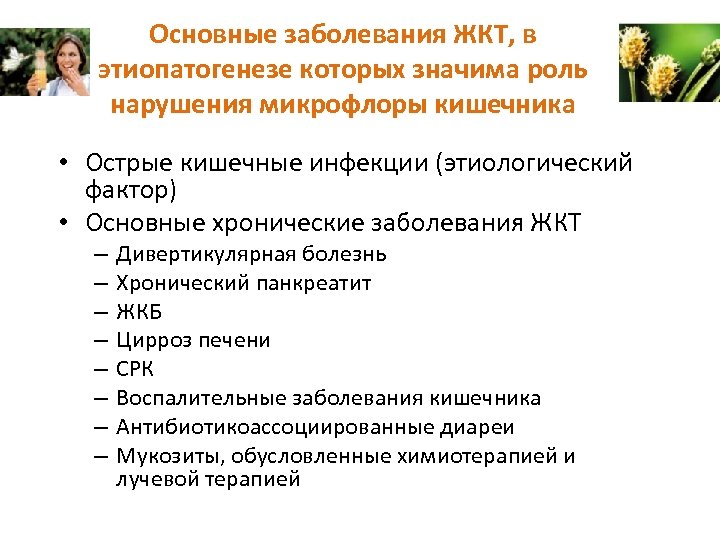 Основные заболевания ЖКТ, в этиопатогенезе которых значима роль нарушения микрофлоры кишечника • Острые кишечные