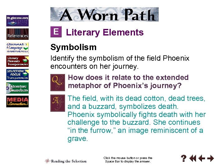 E Literary Elements Symbolism Identify the symbolism of the field Phoenix encounters on her
