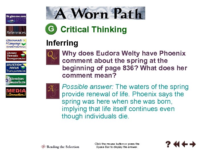 G Critical Thinking Inferring Why does Eudora Welty have Phoenix comment about the spring