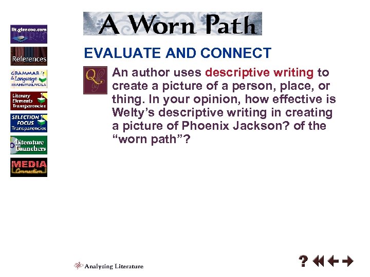 EVALUATE AND CONNECT An author uses descriptive writing to create a picture of a